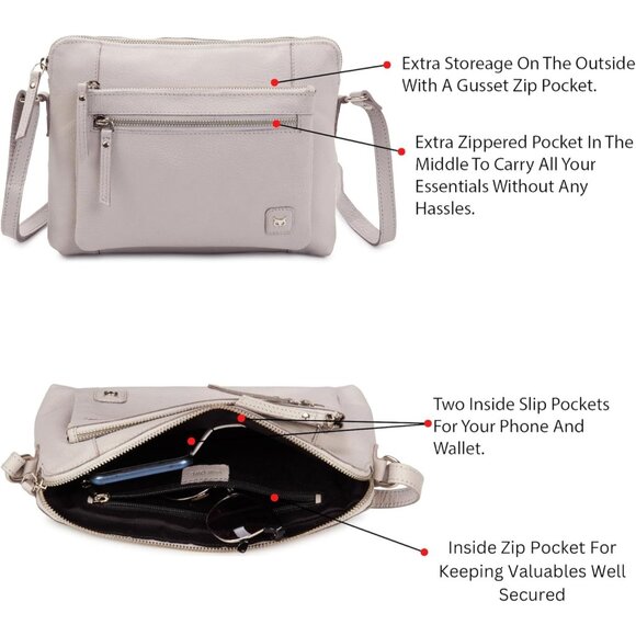 Women Ice Grey Imported Leather Polyester Crossbody Sling Shoulder Crossover Bag - Picture 4 of 6